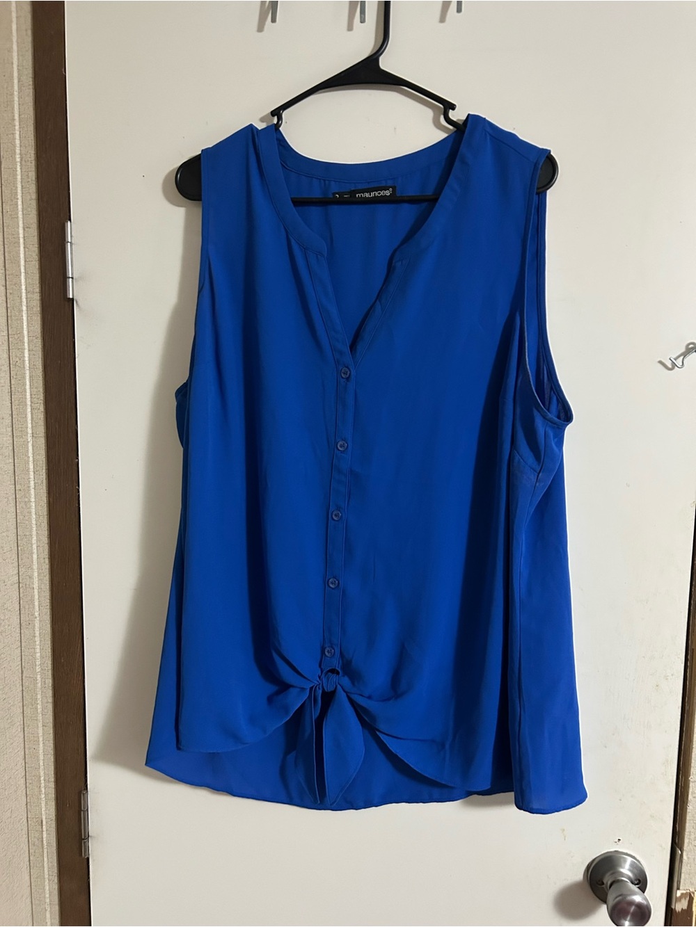Maurices Cobalt Blue Button-Front Tie-Hem Sleeveless Tank